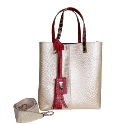 Giulia Anaconda women's leather bag in gold pewter
