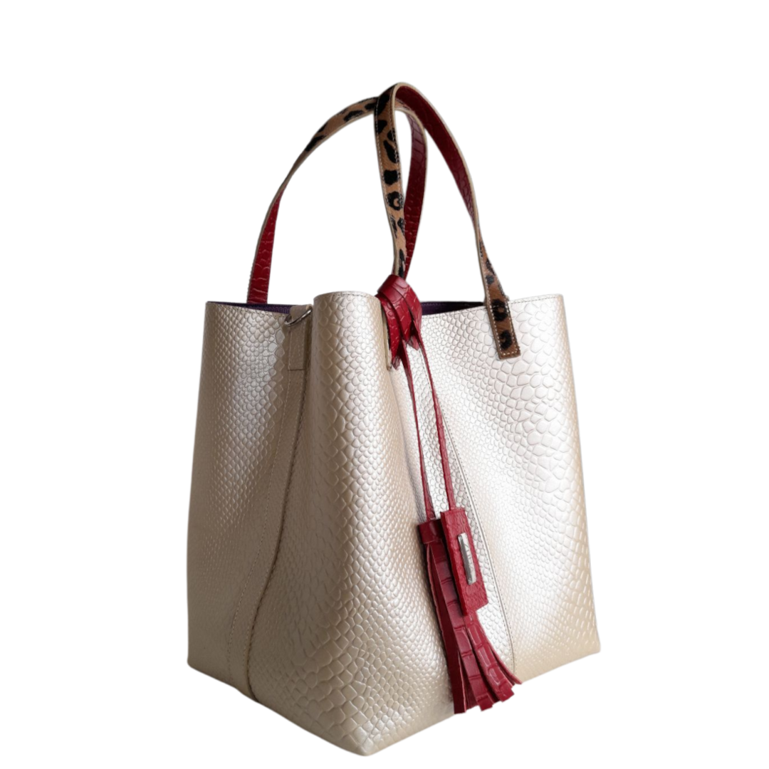 Giulia Anaconda women's leather bag in gold pewter