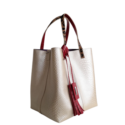 Giulia Anaconda women's leather bag in gold pewter
