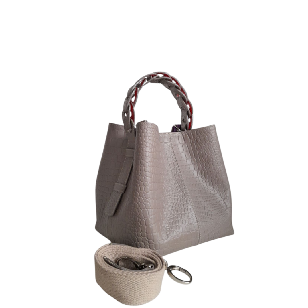 Small leather bag for women Simona reptile taupe