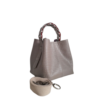 Small leather bag for women Simona reptile taupe
