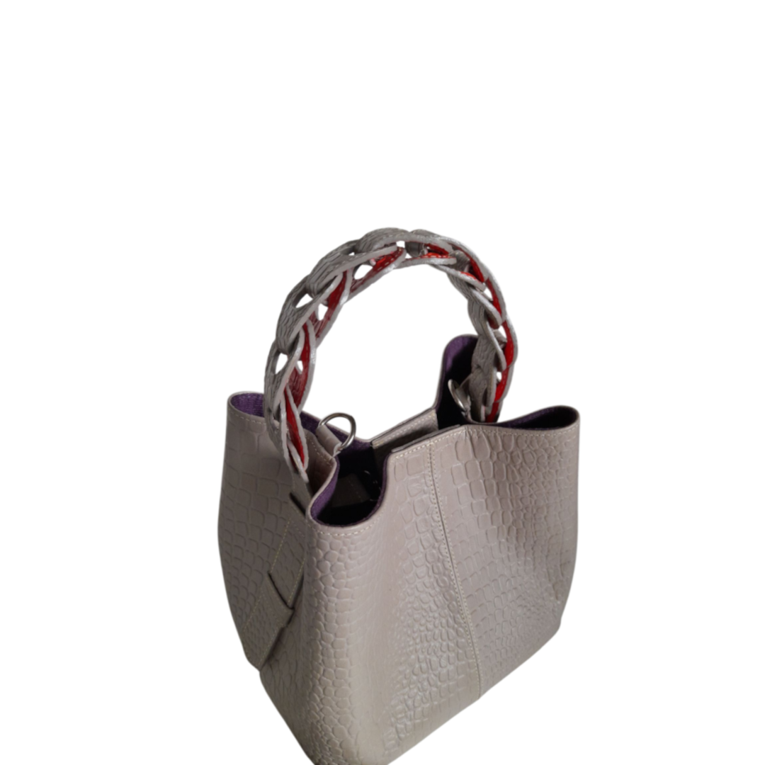 Small leather bag for women Simona reptile taupe