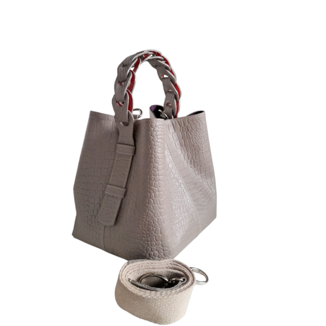 Small leather bag for women Simona reptile taupe