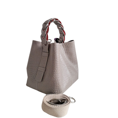 Small leather bag for women Simona reptile taupe