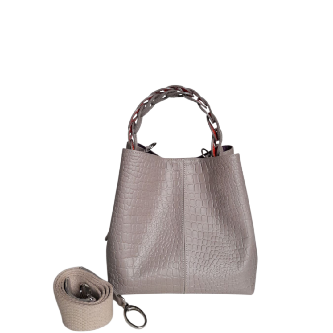 Small leather bag for women Simona reptile taupe