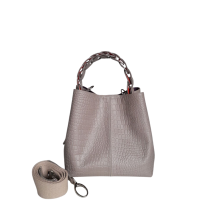 Small leather bag for women Simona reptile taupe