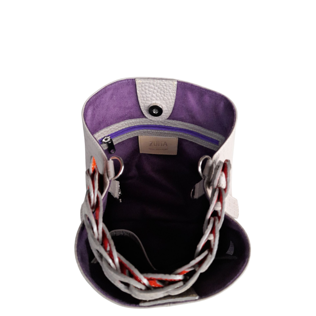 Small leather bag for women Simona reptile taupe