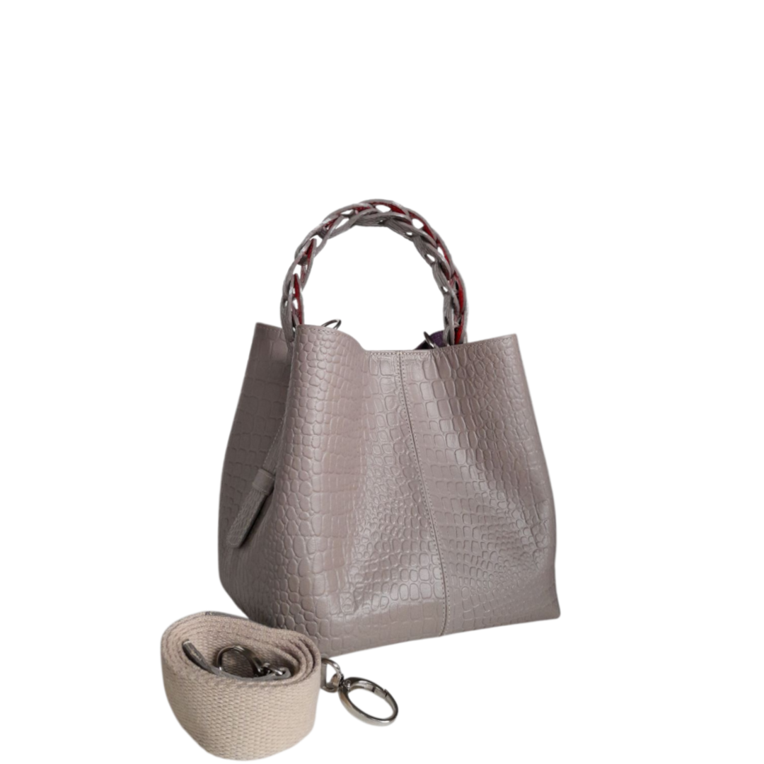 Small leather bag for women Simona reptile taupe