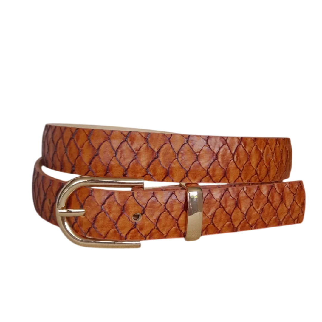 Women's leather belt in honey koi color