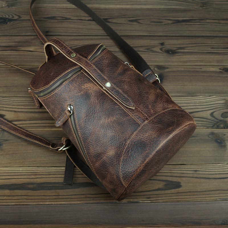 Vintage Leather Backpack Bag College
