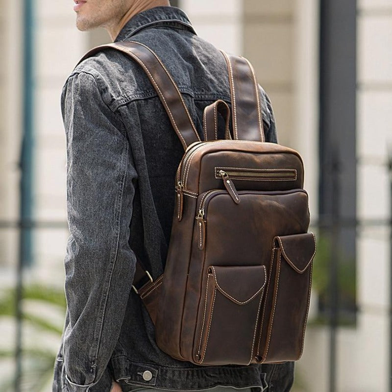 Vintage Leather Backpack Men Large