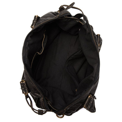 Elegant vintage leather black handbag