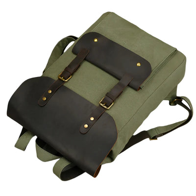 Genuine Leather & Canvas Rucksack | Vintage College Laptop Backpack