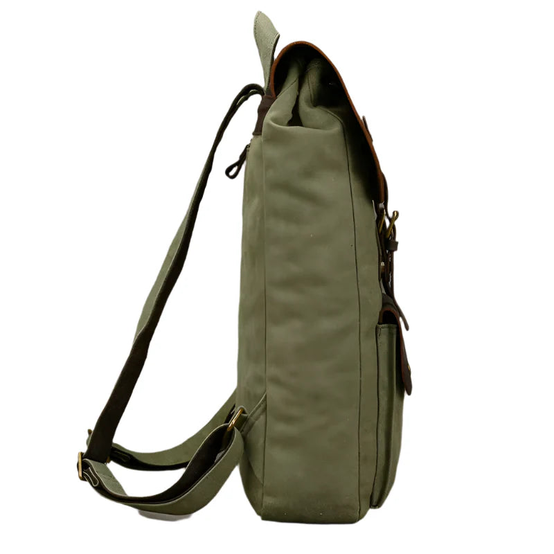 Genuine Leather & Canvas Rucksack | Vintage College Laptop Backpack
