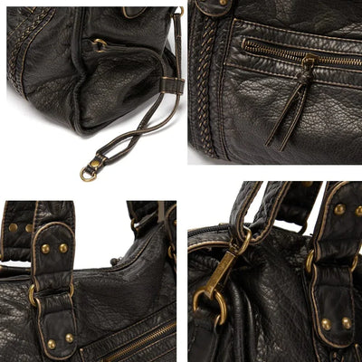 Elegant vintage leather black handbag